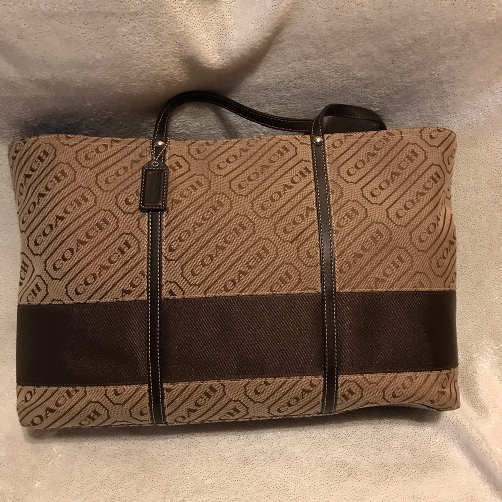 Vintage Coach Signature Stripe Khaki Carry All